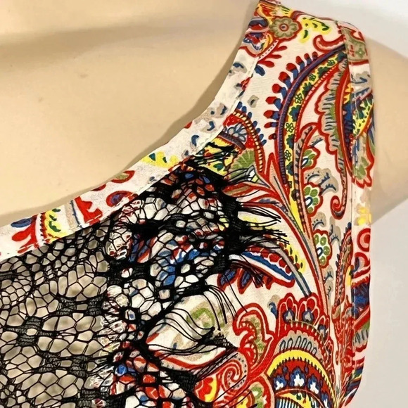 LOVE CULTURE JUMPSUIT LACE  WHITE  COLORFUL PAISLEY PRINT WIDE LEG PANTS - Picture 9 of 11